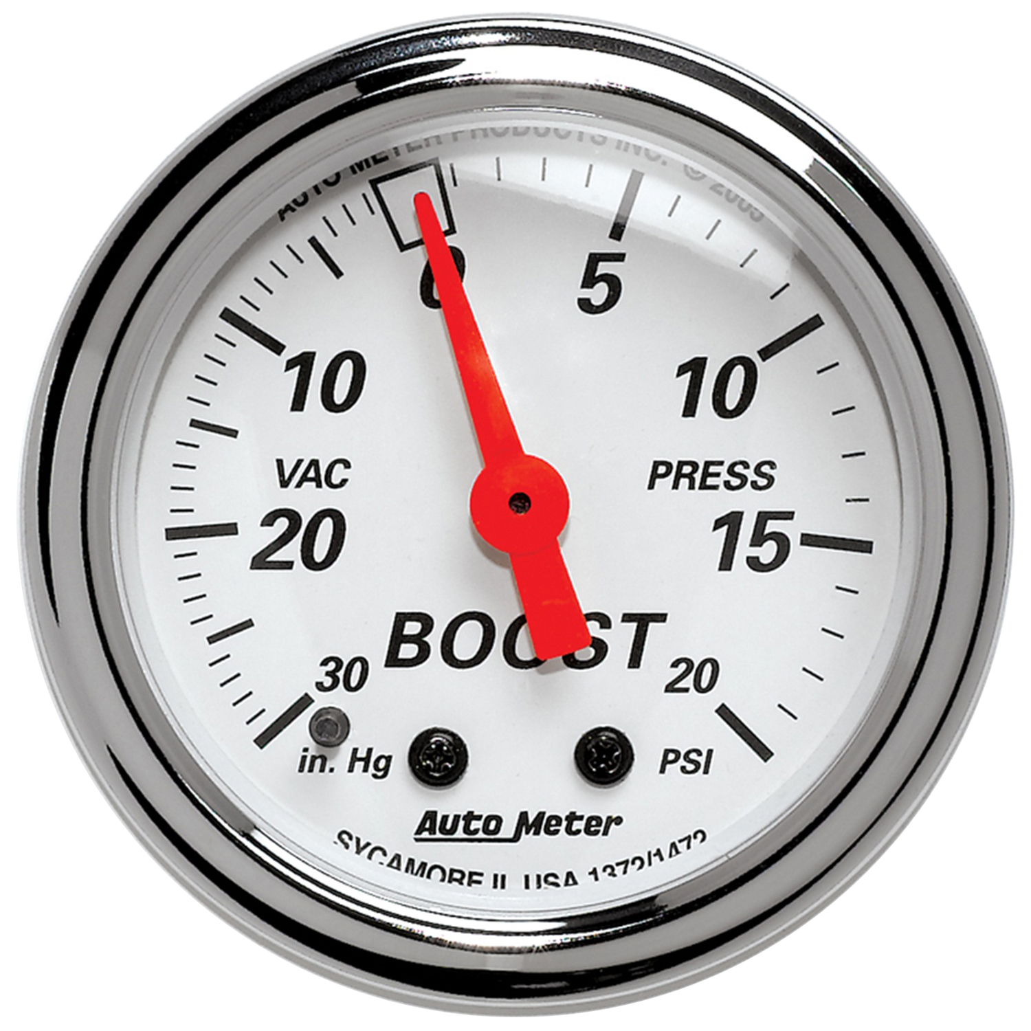 AutoMeter 2-1/16 In. BOOST/VACUUM, 30 IN. HG/ 20 PSI, ARCTIC WHITE